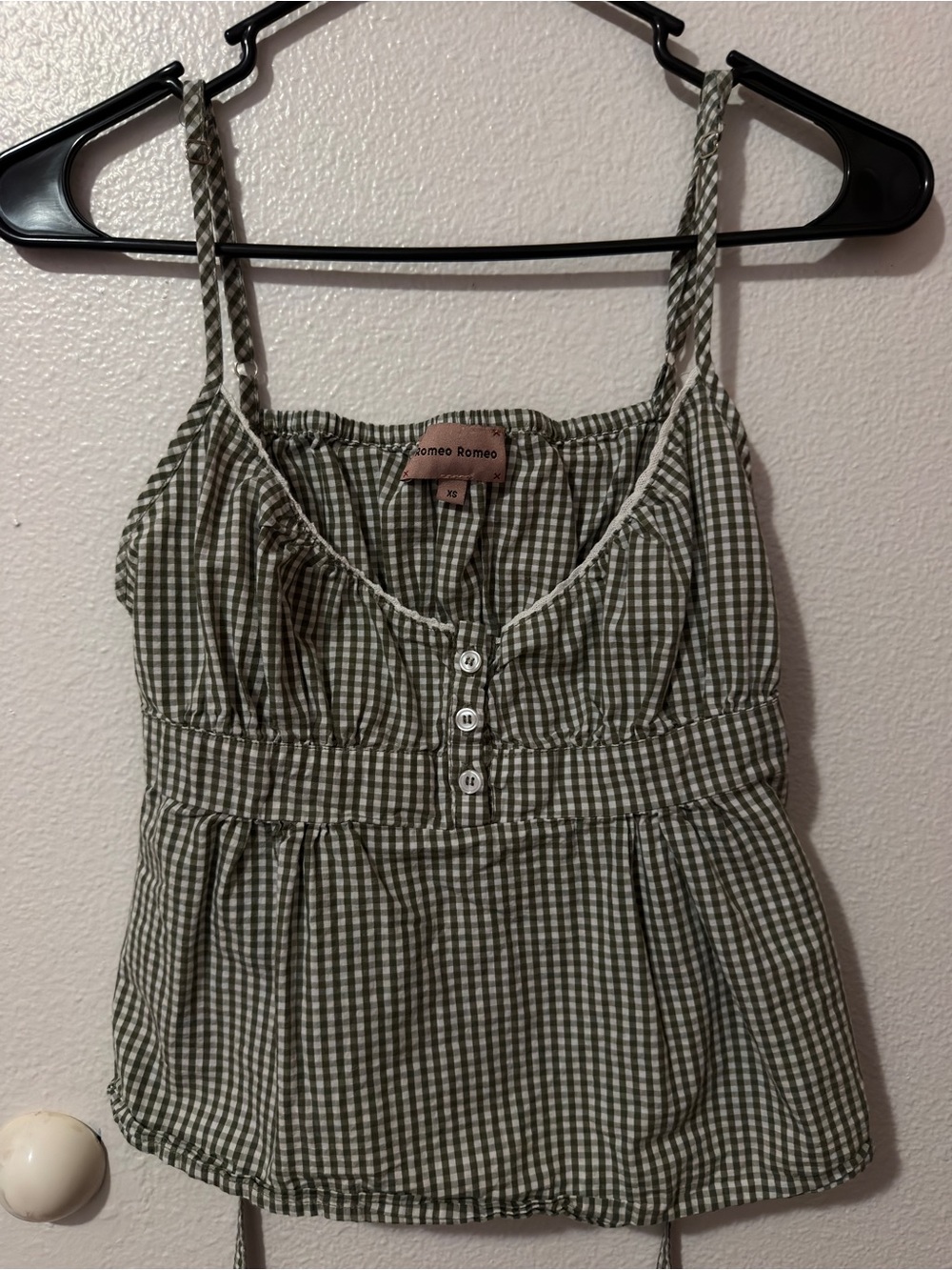 Olive Green Gingham Spaghetti Strap Top